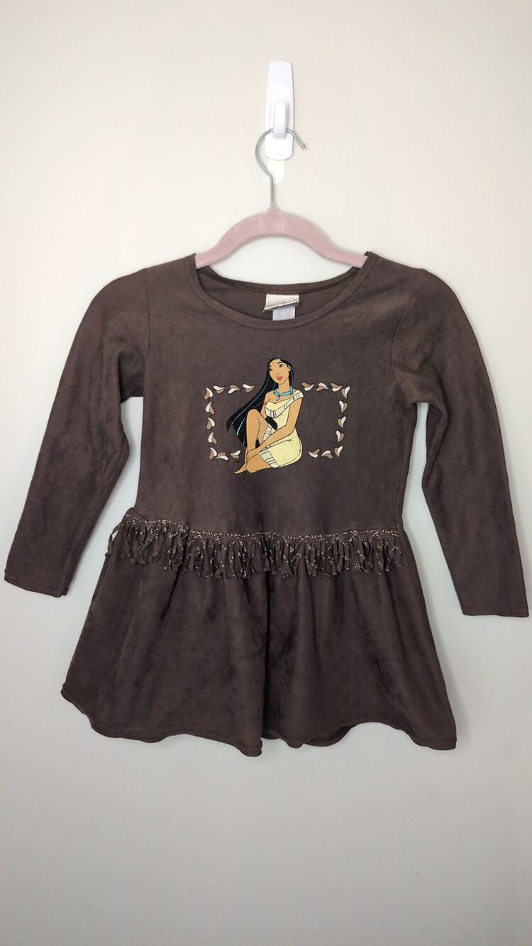 Vintage 90s Disney Pocahontas Brown Fringe Tunic Dress Girls 6X Made USA